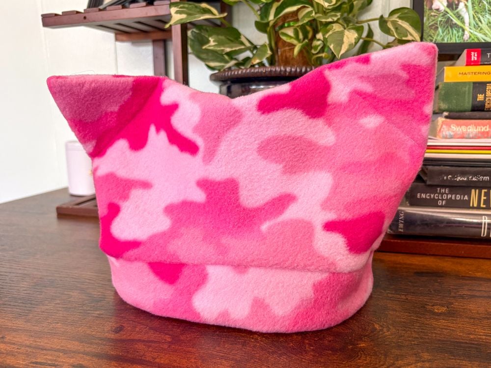 Pink Camo Cat Ear Hat – Fleece Beanie for Adults