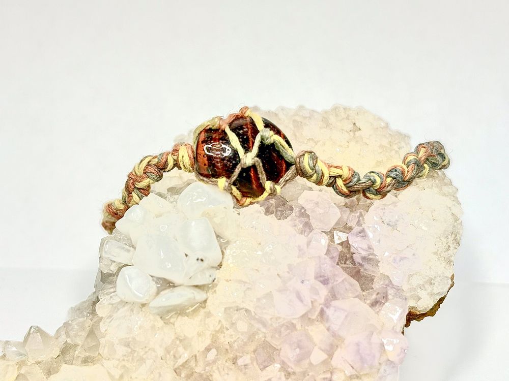 Red Tiger Eye and Woven Cord Anklet/Bracelet